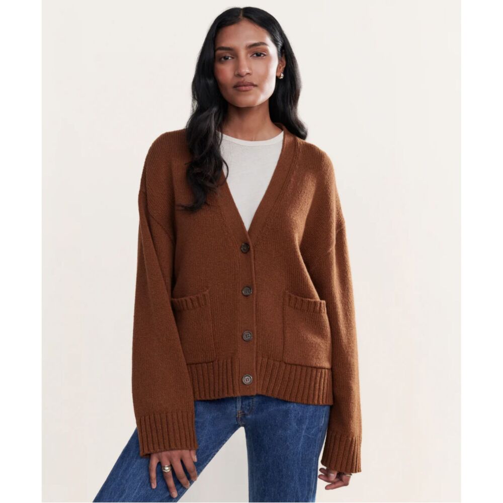 Jenni Kayne Barrett Cardigan Copper Brown XS Merino Wool Blend